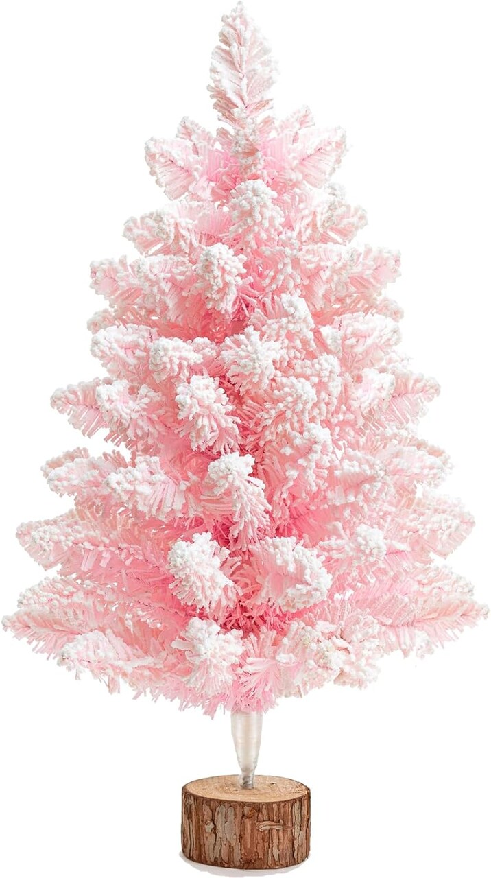 2FT Artificial Christmas Tree Pink Tabletop (Pink) 12"D x 12"W x 24"H
